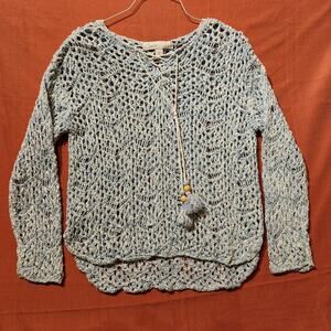 Baby Blue Sz L/XL Crochet Open Knit Pullover Sweater Coastal Cowgirl Boho Chic